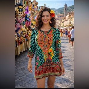 Vintage Antica Santoria by Giacomo Cirque Vibrant  Embroidered Tunic Top M.